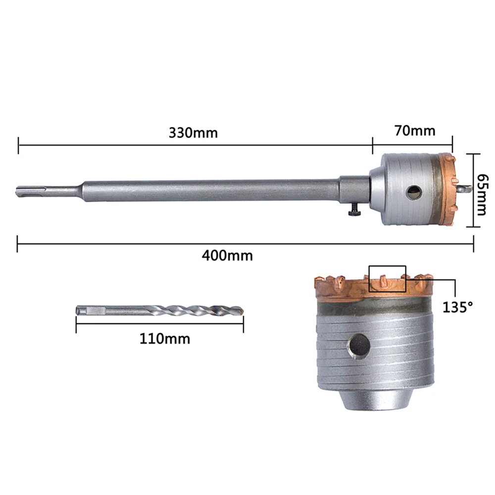 

4pcs/set 65mm Wall Drill Bits SDS Plus Shank Cutter Drill Wall Hole Saw with Connector Rod for Concrete Cement Stone
