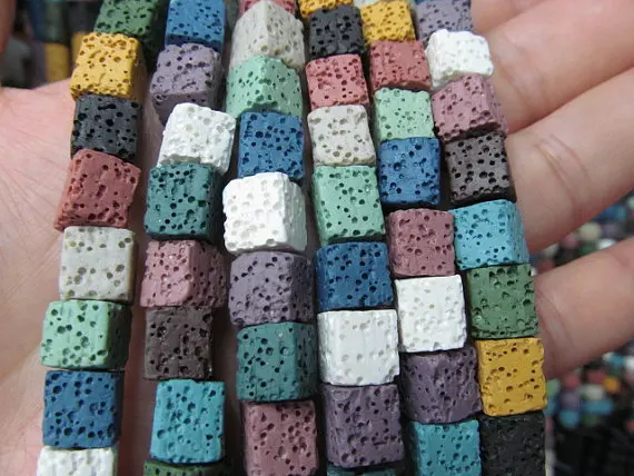 

batch 5strands 8 10 12 14mm Lava Volcanic Gem Cubic Box White Black Yellow Blue Green bead