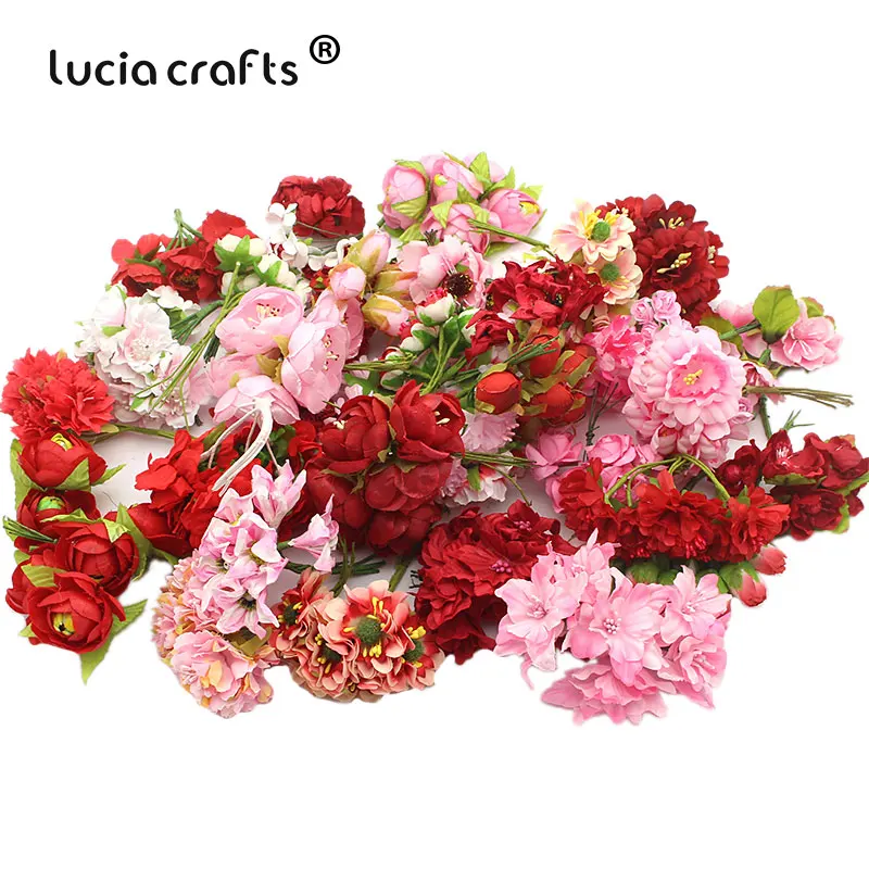 Lucia crafts 10 пряди, около 50 голов многоцветные Искусственные цветы свадебное оформление букета цветы DIY материалы A0309 - Цвет: Pink and Red