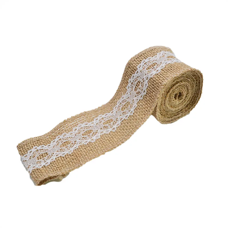 2M 5cm Burlap Rolls Hessian Jute Lace Ribbons Vintage Rustic Wedding Ornaments DIY Craft Supplies Birthday Gift Box Package Rope