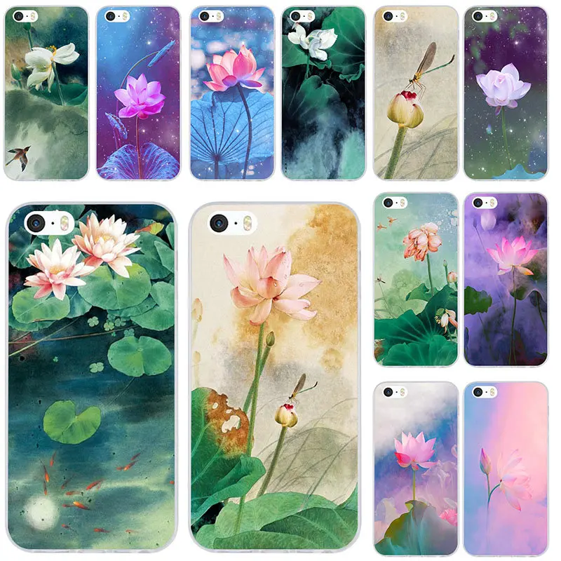 

Soft TPU Phone Case Cover Coque Funda for iphone 4 4s 5c 5s 5 SE 6 6s 7 8 plus X XR XS Max Shell Aesthetic Lotus Illustration