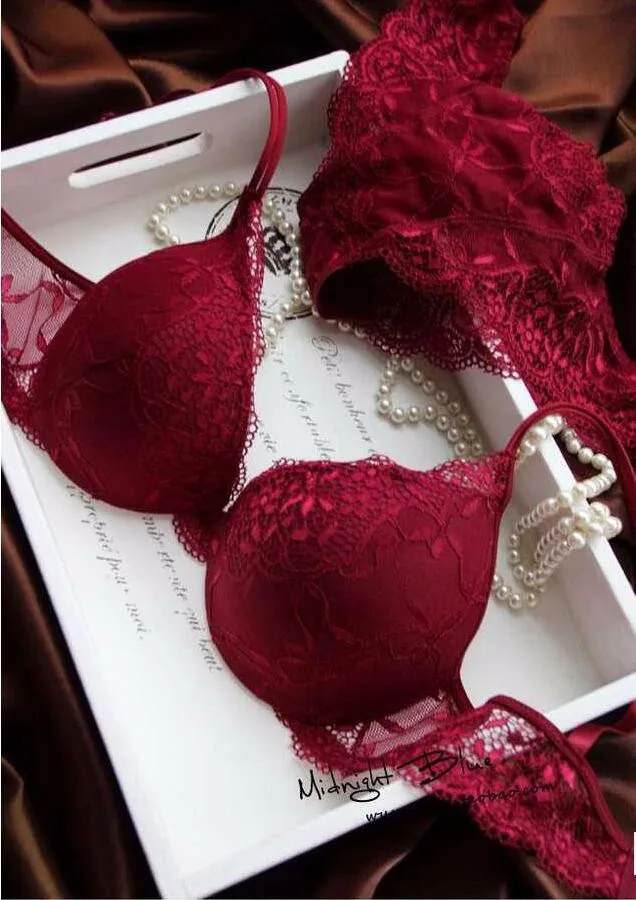 sexy bra panty set Sexy Women Deep V Lace Decro Underwire Bra Set Push Up Solid 32A-38C Bra Outfit womens lingerie sets