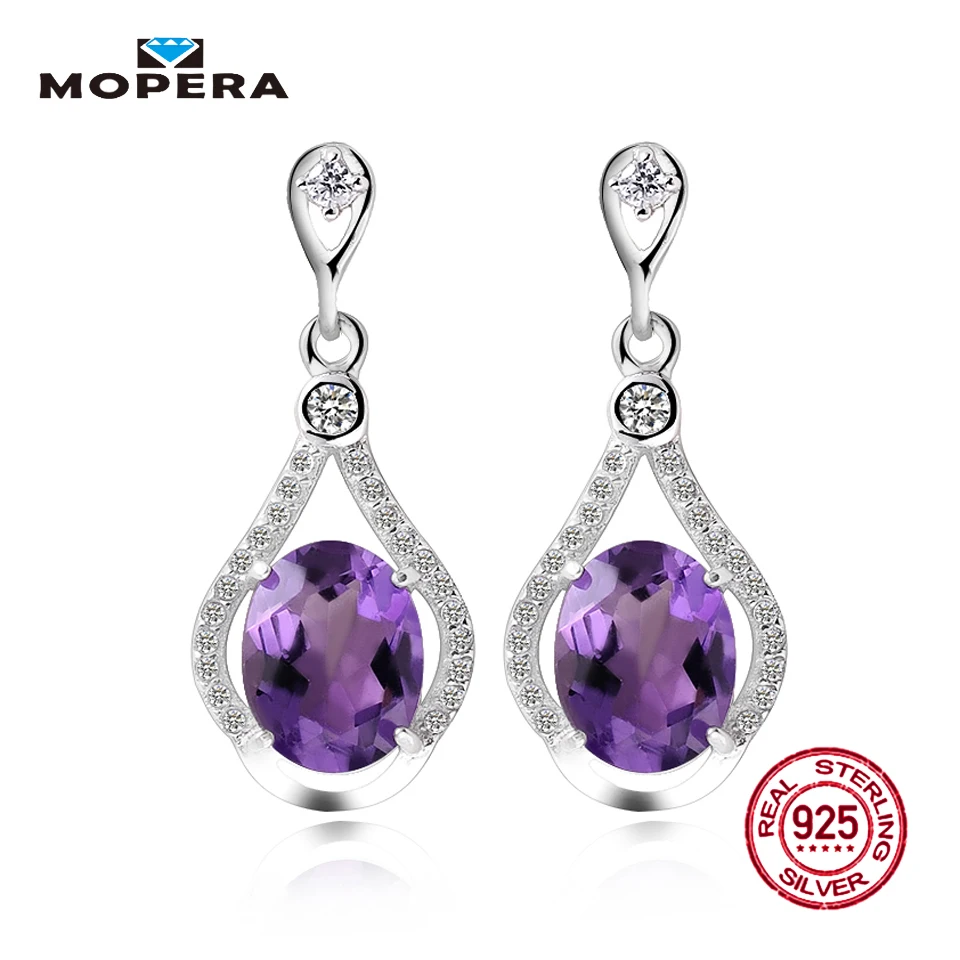 

Mopera Water Drop Earrings 4.2ct Natural Amethyst Earrings Pure 925 Sterling Silver Dangle Earrings For Women New Fine Jewelry