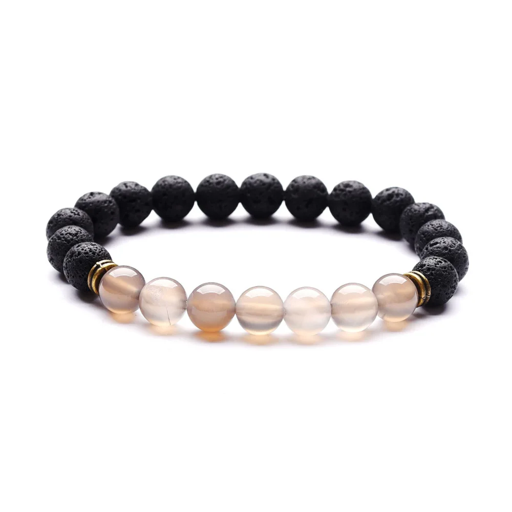 

2019 Ancient Bronze Double Circle 8MM Natural Stone Gray Volcanic String Beads Bracelet Gift For Women Fashion Bracelets