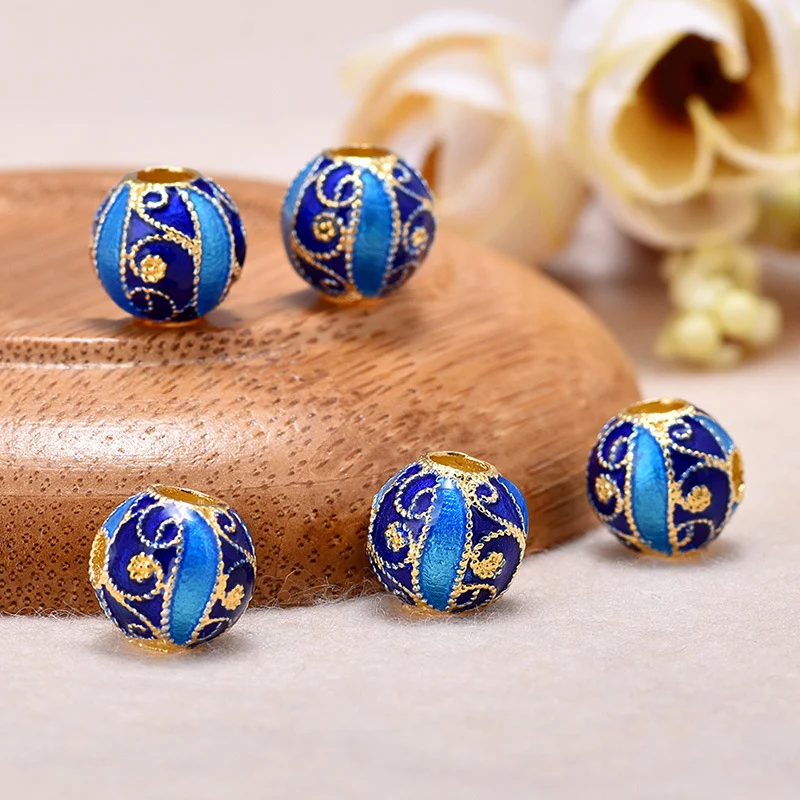 Cloisonne gilded pattern blue bead cross hole spacer Beads for making