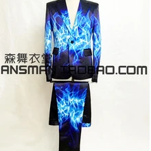 S-5XL! мужская мода Тонкий DJ певица синий красный огонь костюм Сценические костюмы формальное платье плюс размер мужская одежда