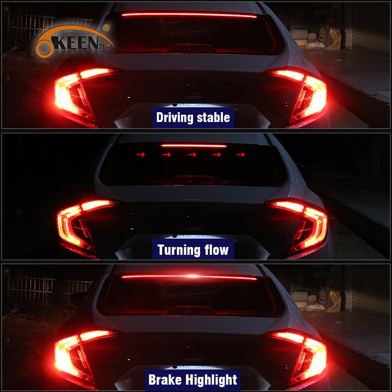 

OKEEN Car Additional Stop Light Strip Flexible Tailgate LED Strip Trunk Tail Brake Running Turn Signal Light Flow Type Red 103cm