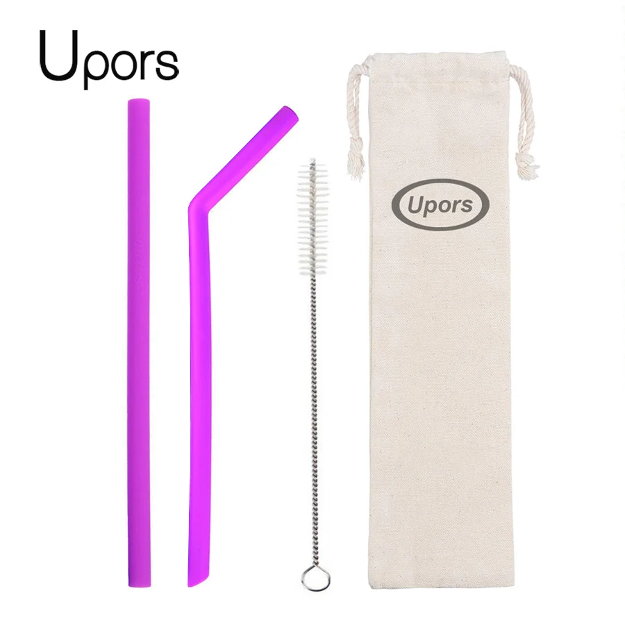 

UPORS Food Grade Silicone Straw Reusable Drinking Straws Flexible Smoothies Straw with Brush & Pouch 30/20 oz Tumblers