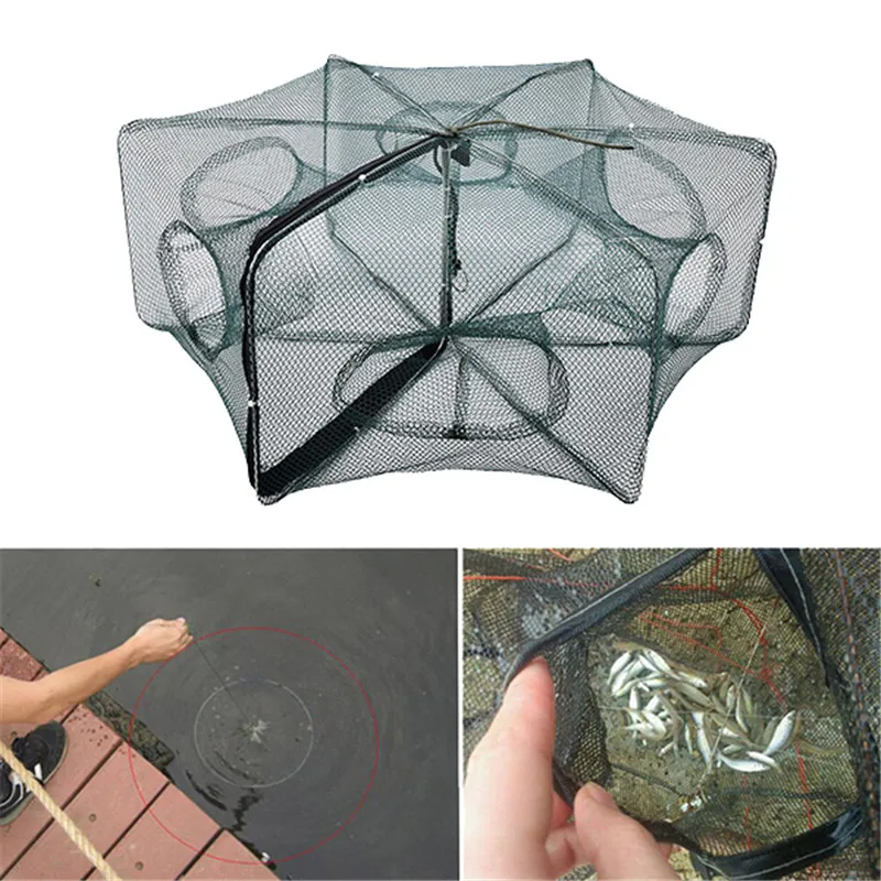 58*22CM Folded Portable Nylon 6 Hole Fishing Shrimp Trap Fishing Net Minnow Crab Baits Cast Mesh