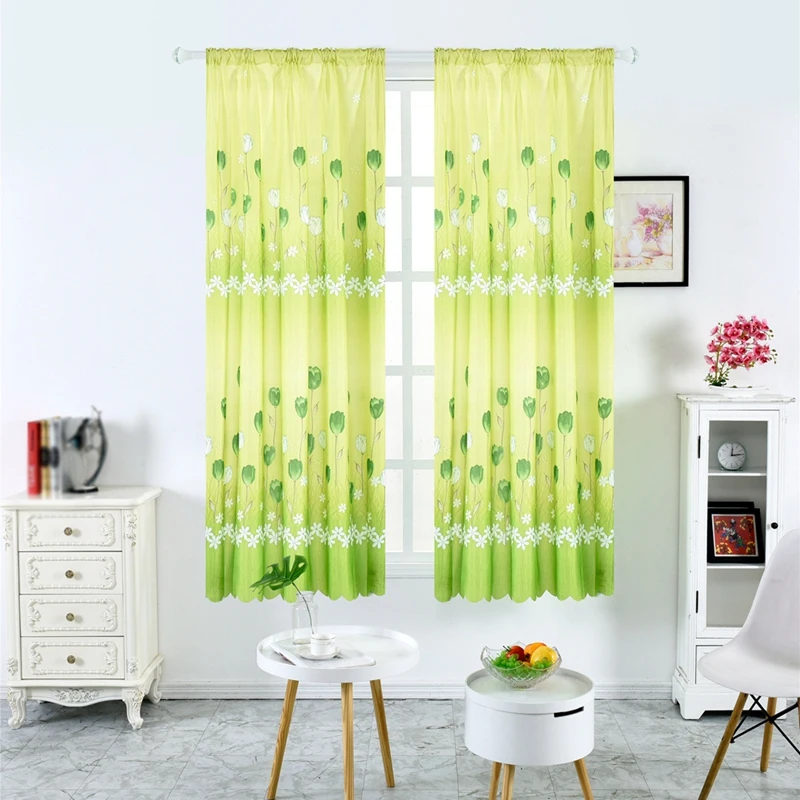 New Rod Pocket Window Decor Flower Half Blackout Curtain Window