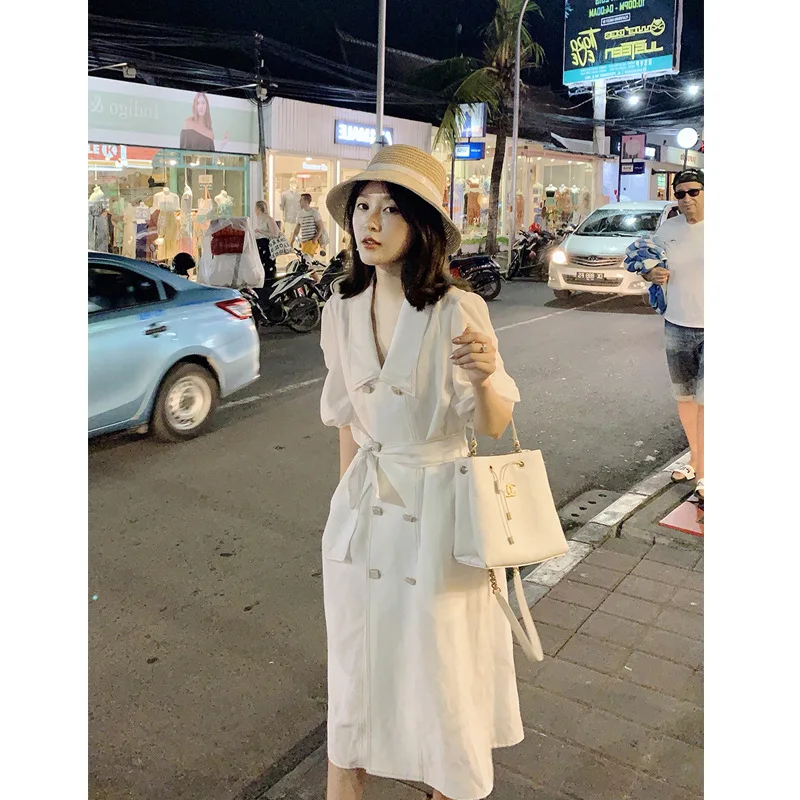 

Spring Dress 2019 Dress Design Sense Lantern Sleeves Waist Best Friend Turn-down Collar Puff Sleeve Short Straight Party Dress