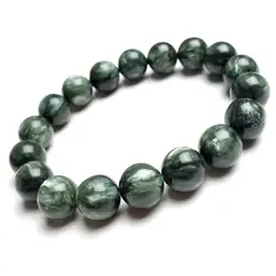 12 мм Натуральная Зеленый Натуральный Серафинит драгоценный камень кристалл круглый растягивающийся браслет из бисера