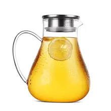 ONEISALL 1900 мл стеклянный вараф для воды с ручкой стеклянные ледяные кувшин для чая с крышкой из нержавеющей стали для домашнего сока и чая со льдом