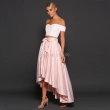 Neue Ankunft 2 Stück Prom Kleider Rosa High Low Günstige formale Party Kleider Couture 2016 Mädchen Graduierung Kleid Vestido De Formatura