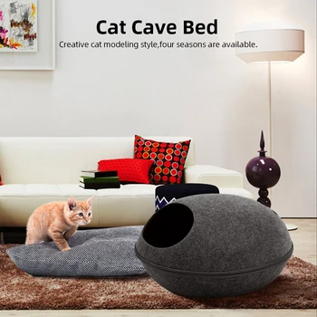 Detachable Cat Bed With Cushion Natural Felt Pet Cave Zipper Breathable Cat House Bed Cat Shelter Bed for Cats Pets Accessories 1