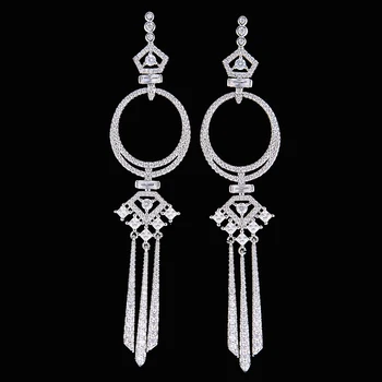 

92MM hollow Round Circle Irregular Tassel Drop Dangle Long Earrings For Women Wedding Bridal Jewelry
