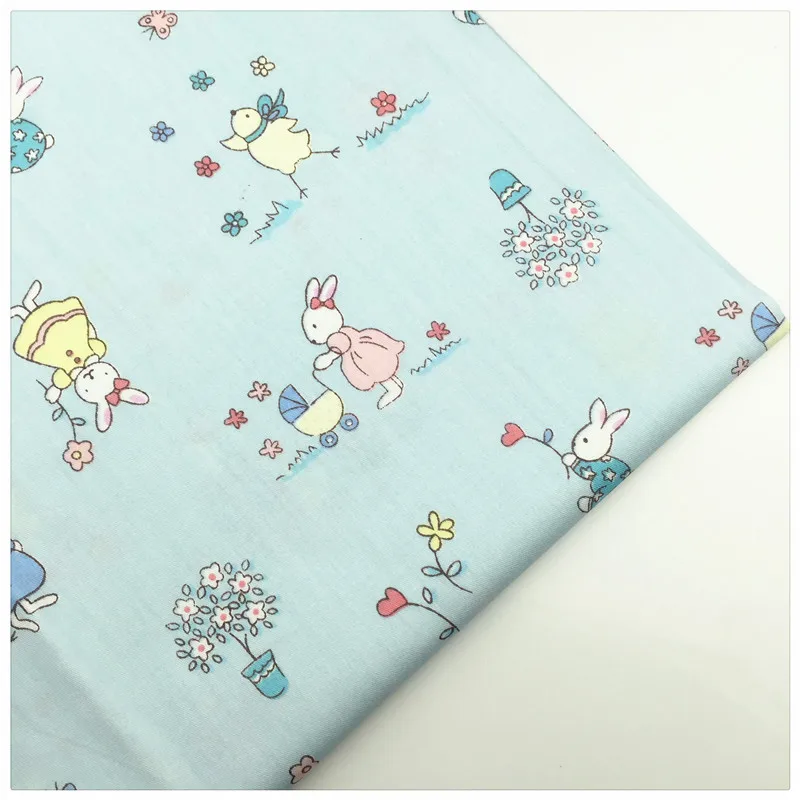 

Syunss,Lighjt Blue Rabbit Printed Cotton Fabric Sewing Baby Toy Bedding Quilting Cloth Craft Tecido DIY Tissu Patchwork Telas