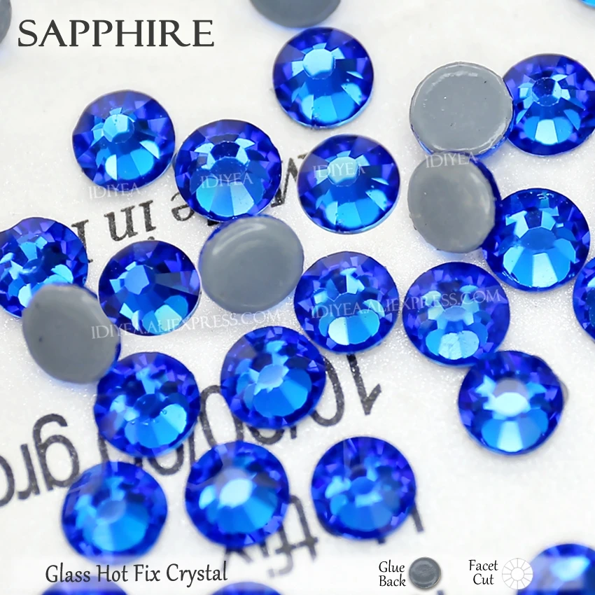 Sapphire Высокое качество Горячая фиксация Стразы SS6 SS10 SS16 SS20 SS30 Стразы плоская задняя часть исправление камней Кристаллы Блестки для DIY одежды платье - Цвет: Sapphire