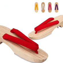 Женские летние деревянные сандалии Классические Японские гэта на плоской подошве; летние шлепанцы естественного цвета Вьетнамки; обувь для костюмированной вечеринки повседневные Сабо