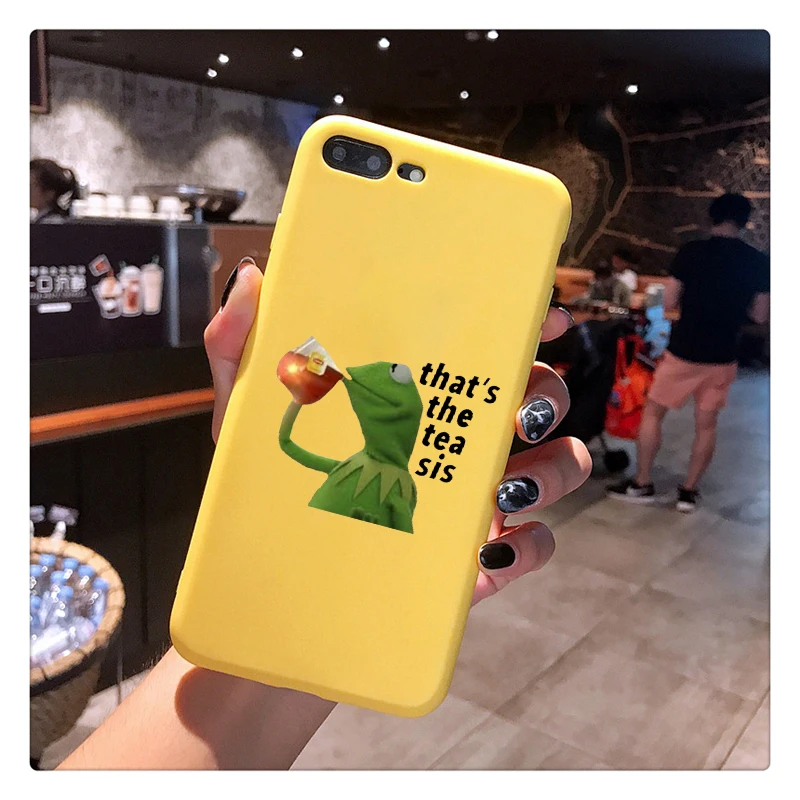 Funny Cute kermit the frog Candy Color TPU Case phone For iphoneX 7 8 XS XR XSMAX Pink Red Black Yellow purple White Cover