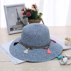 Летнее солнце Шапки для Для женщин Большой Брим красочными кисточками шары соломенная шляпа пляж дамы шляпа от солнца УФ-защиты Chapeu Feminino
