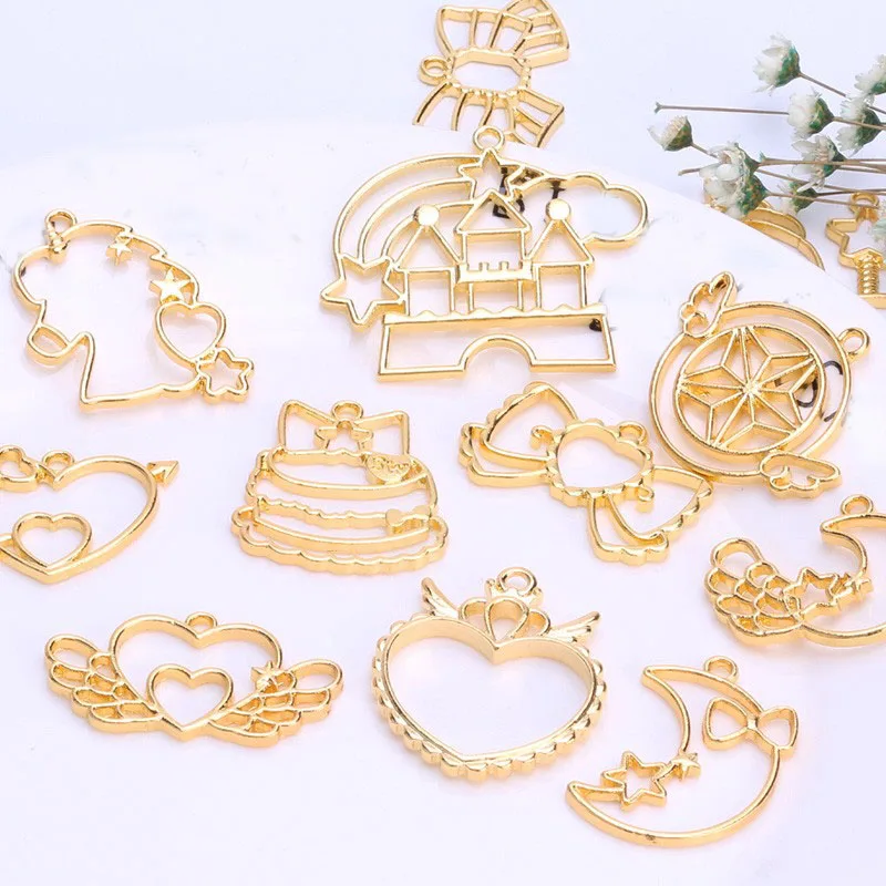 

10 pcs/lot unicorn star moon Open Bezel Metal Frame Pendant Gold Charm Bezel Setting Cabochon Setting UV Resin Charm