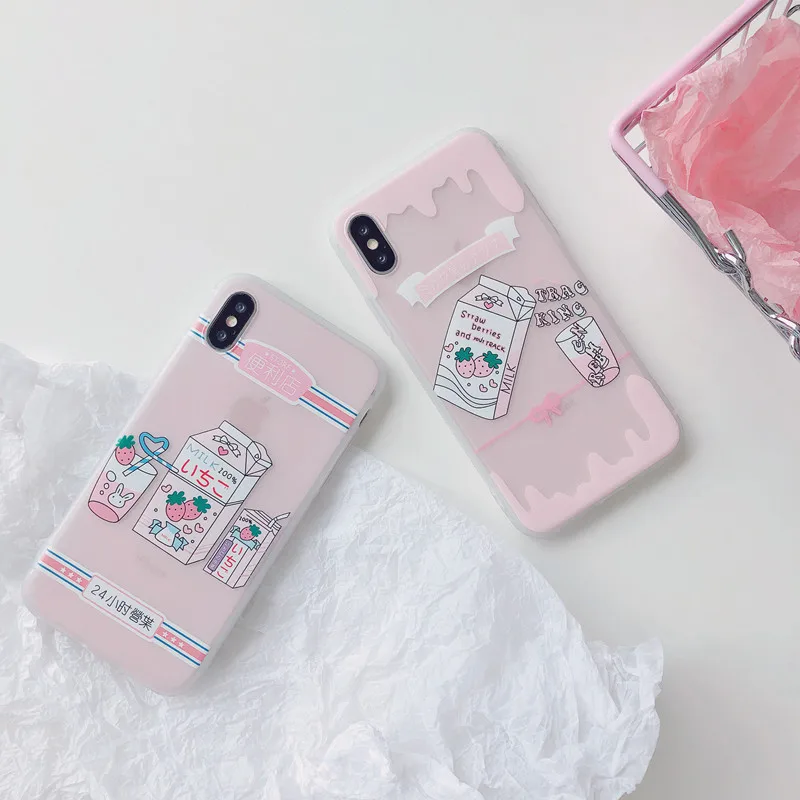

Mouplayca 3D Cartoon Strawberry Milk Girl Silicon case for iPhone X 6 7 8 6s plus Kawaii Milky TPU Back Cover phone cases