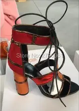 Dernières Style Jeans Velours Femmes lacent Sandales Sexy Morceau Haute talons Vente Chaude Cheville Wrap Lady Haute Talons Pompes Chaussures Patchwork