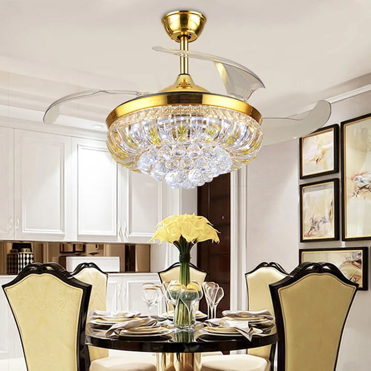42 Inches Crystal Dimmable Ceiling Fan Light Indoor Remote