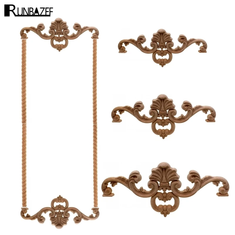 RUNBAZEF Woodcarving Flower Applique Wood Antique Floral Carved Lintel Patch Bed Cabinet Background Wall Floor Empty Embossed
