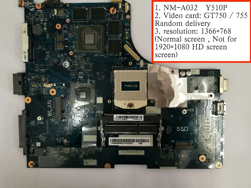 Материнская плата VIQY1 для ноутбука Lenovo Y510P с видеокартой GT750/GT755 подходит
