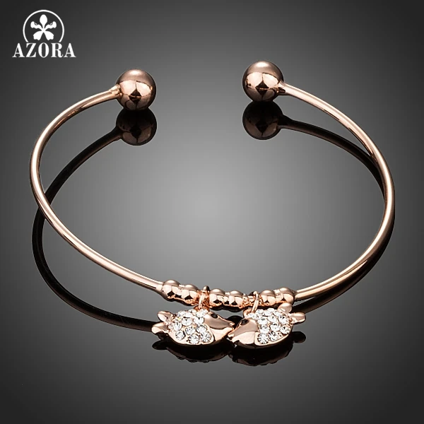 

AZORA Adjustable Size Rose Gold Color Two Fish In Love With Austrian Crystal Charm Bangle Bracelet TB0051