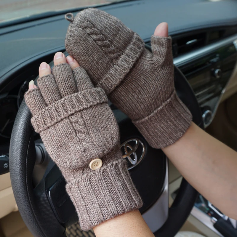 Мужские перчатки без пальцев, шерстяные перчатки, зимние уличные перчатки для вождения, модные мужские вязаные толстые теплые перчатки на половину пальцев A19