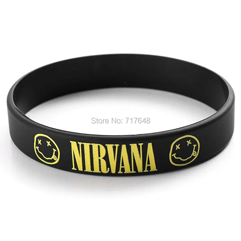 

100pcs NIRVANA grunge black wristband silicone bracelets free shipping by epacket A
