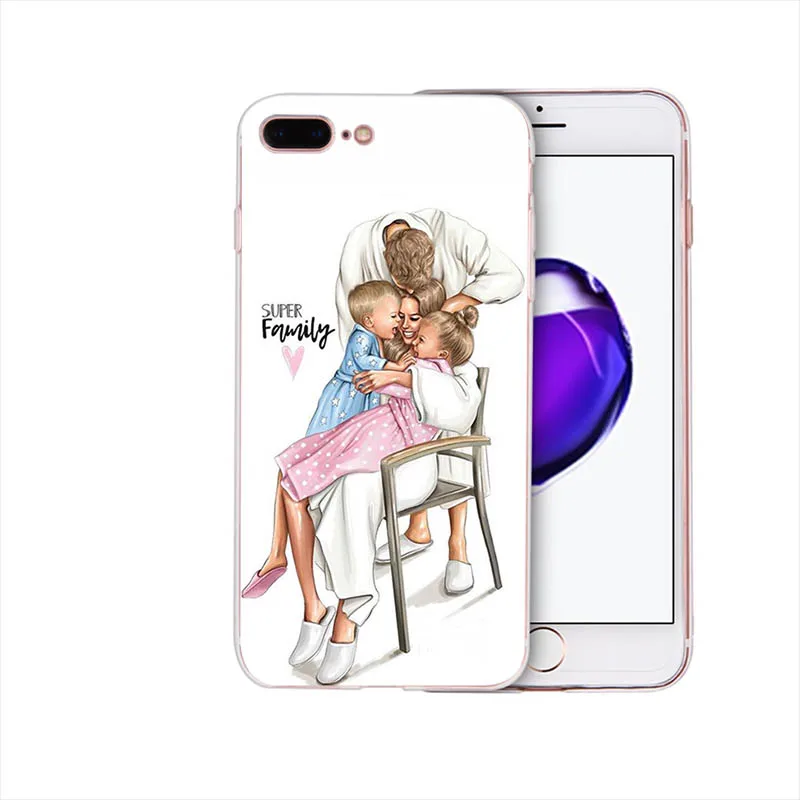 case 28 Мягкий чехол Красивая мама милый ребенок мультфильм дизайн для iphone 7 8 6s 6 plus чехол xs max x xr Coque 5S se 5 Funda - Цвет: case 28