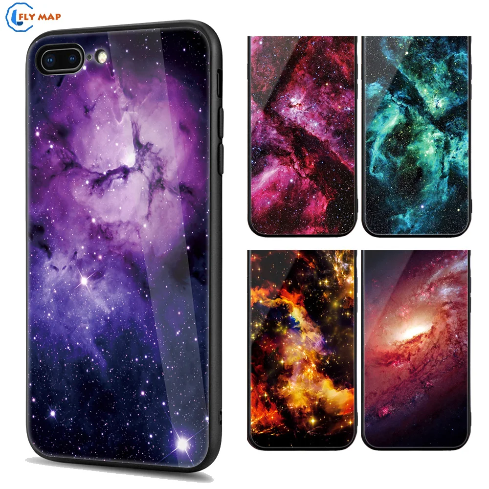 Kopen Case voor Apple iPhone 7 A1778 A1779 Starry Schilderen Siliconen gehard Glas Beschermende Cover voor iPhone 8 A1863 A1905 A1906