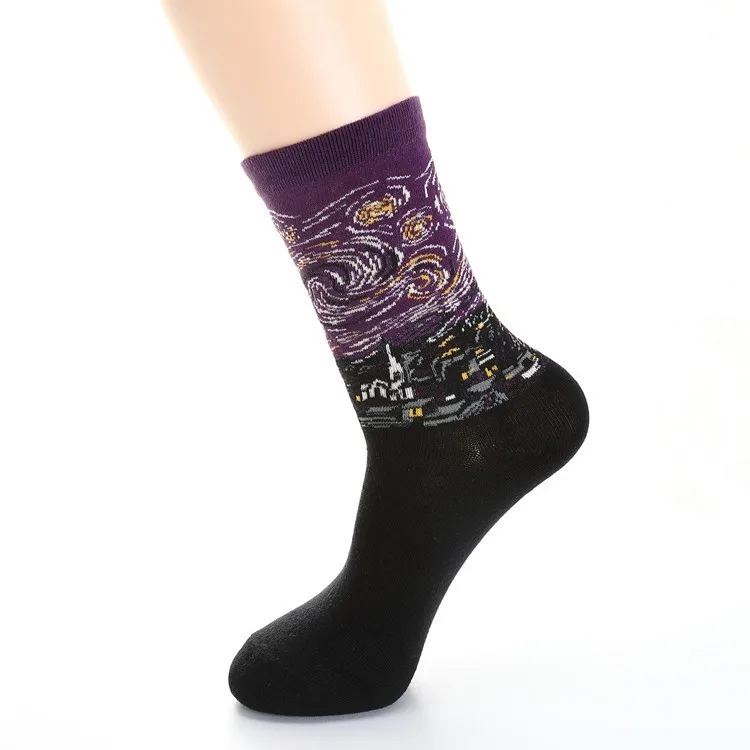 HJKYT носки Ван Гога в стиле ретро, цветные рисунки маслом, забавные длинные нейтральные мужские и женские хлопковые носки высокого качества - Цвет: 101