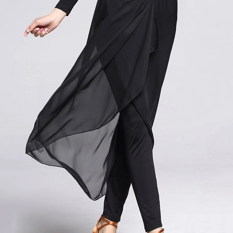 Женские брюки для латинских танцев черная длинная одежда для фитнеса молочный шелк и шифон roupa infantil Feminina Salsa Dance Regatas Femininas - Цвет: Черный