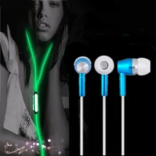Glow in the dark earphones Metal In ear Earpiece Luminous Earphone with Microphone Hands free for