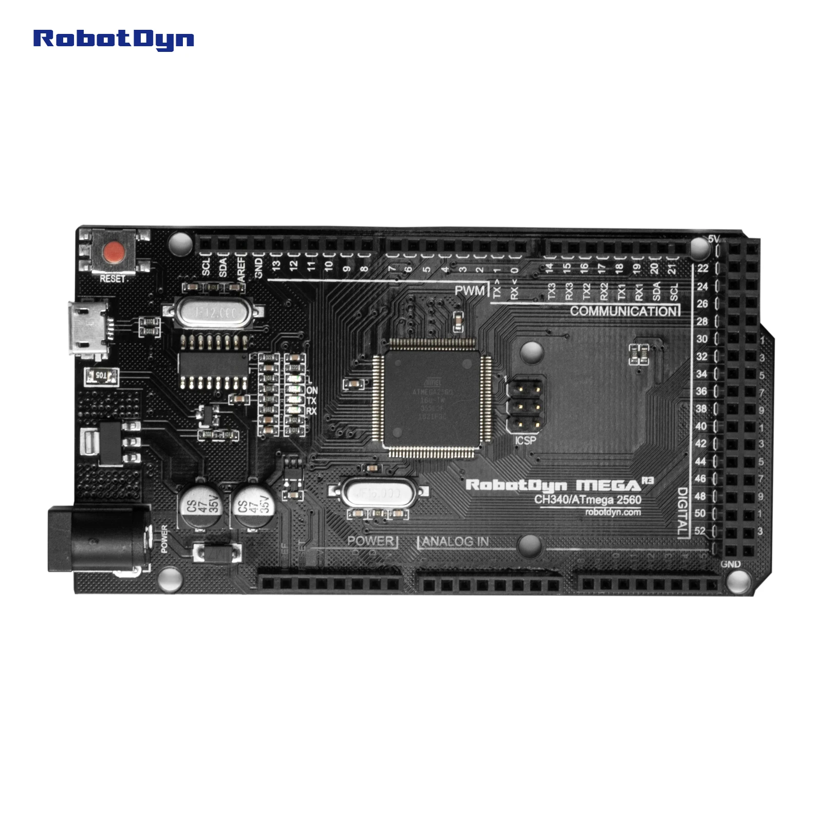 RobotDyn Мега 2560 R3 CH340G-ATmega2560-16AU, MicroUSB. Совместим с Arduino Mega 2560. С Загрузчиком