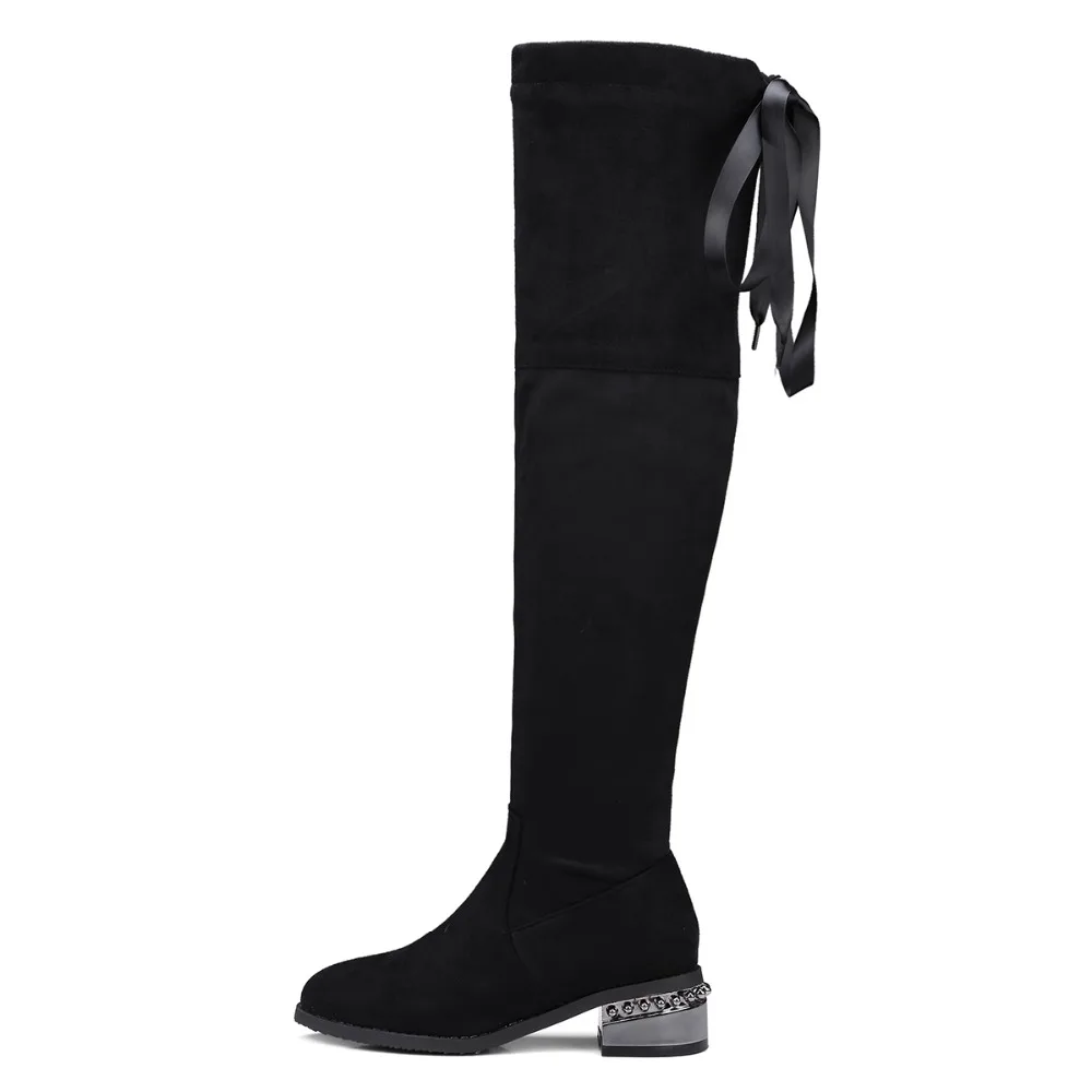 Nuevo Por Altos La Sexy Las Kmeioo De Mujer Gamuza Mujeres Tacones Rodilla Encaje Zapatos 2018 Encima Black Calidad Invierno Botas Alta 00qTwrv8