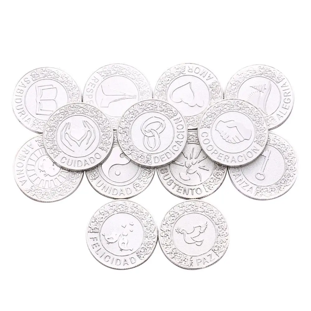 Серебряные испанские Свадебные монеты Arras de Boda с подарочной коробкой Свадебные монеты Arraz Unity набор испанских золотых монет Свадебная церемония ювелирные изделия - Metal color: Silver Plated