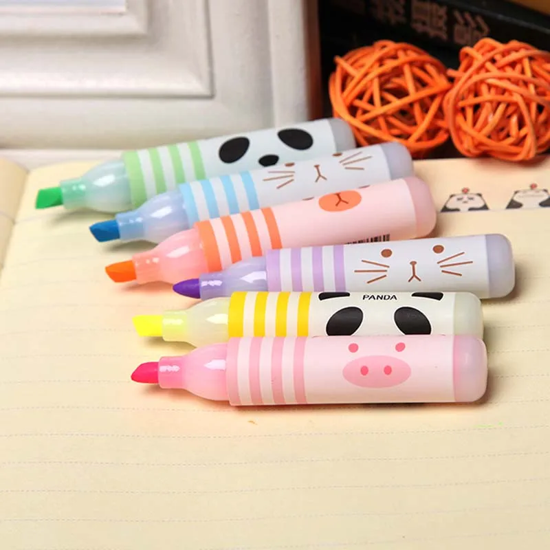 

6 pcs/lot Cartoon Panda Cat Animals Highlighter Mini 6 colors Drawing marker pens office school writing supplies