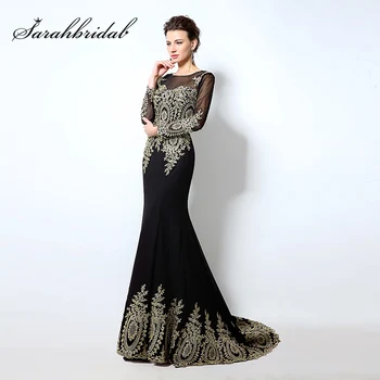 

Muslim Evening Dresses Long 2020 High Quality Gold Appliques Mermaid Mother of the Bride Dress African Formal Party Gowns XU040