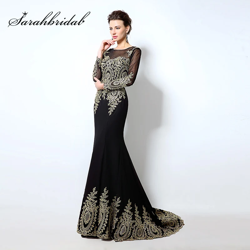 Muslim Evening Dresses Long 2018 High Quality Gold Appliques Mermaid Mother of the Bride Dress African Formal Party Gowns XU040