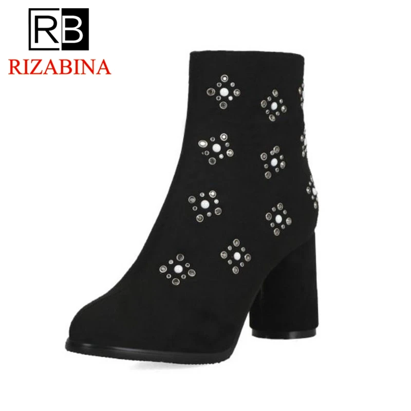 RizaBina/большие размеры 33 47 пикантные женские ботинки на высоком каблуке Теплая