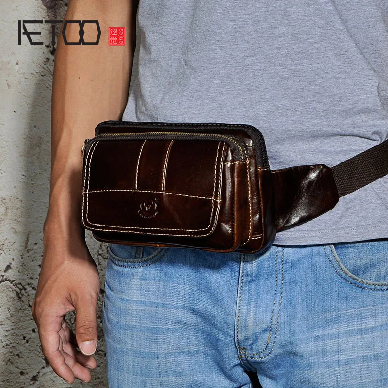 Goede AETOO Eerste laag van scrub olie wax lederen lederen mannen tij cool mobiele telefoon 8 inch kleine taille borst bag