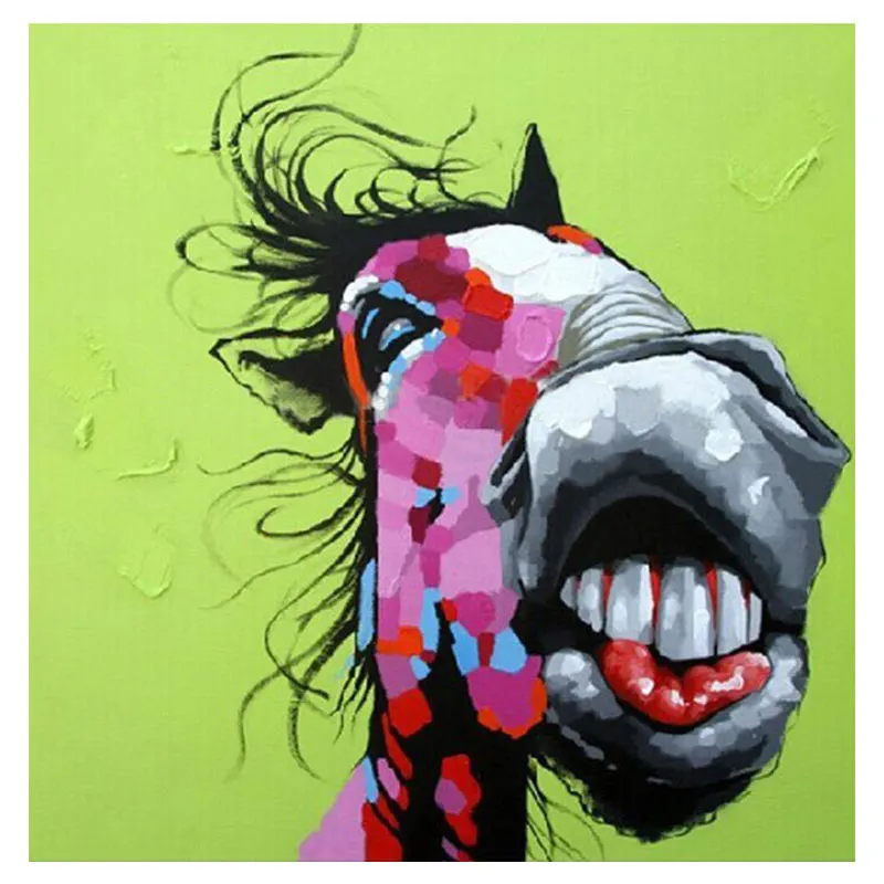Hand Painted Modern Abstract Funny Horse Cartoon Animal Oil Painting On Canvas Wall Art For Living Room Home Decor | Дом и сад