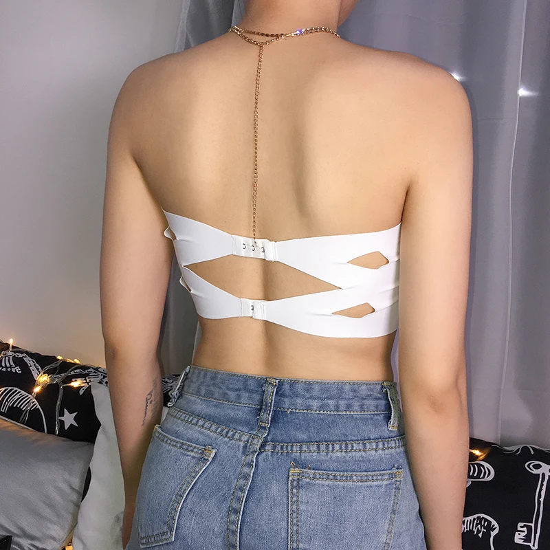 

Weekeep Sexy Bodycon Strapless Adjustable Tube Top Women Solid Cropped Underwear Bodycon Top Bra Women