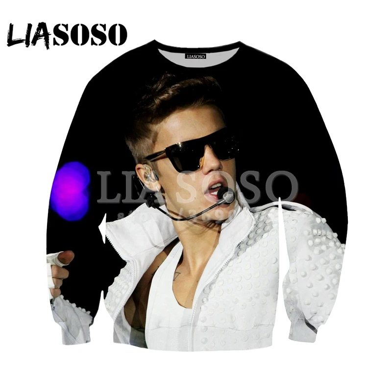 LIASOSO 2018 New Sweatshirt Harajuku style Hoodies 3d print Justin Bieber J.B JBiebs Men Women casual Pullovers Long-sleeveX0635